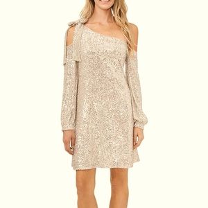 One Bow Shoulder Long Sleeve Sequin Dress